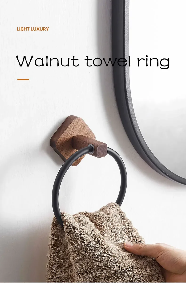 Description Picture 2 of itemAluminum+Wood Towel Ring, Hand Towel Holder for Bathroom, Towel Rack Hanger for Kitchen Wall Mount Heavy Duty Storage