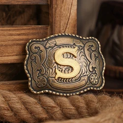 Western - Style Embossed Metal Belt Buckle with Retro Design (S)
