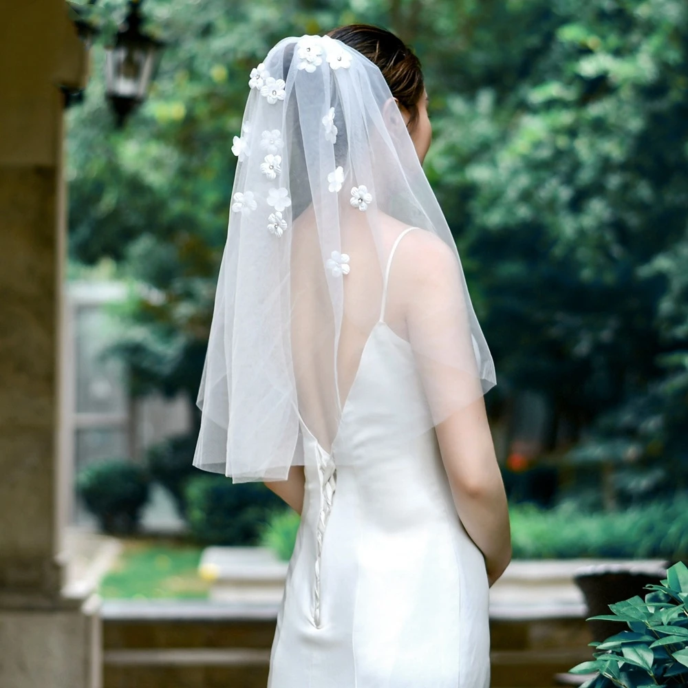 

Wedding Hair Accessories Party Dress Short Veil Headpieces Bridal Collar Travel Flower Veil For Luxury Woman Ceremony Bridesmaid