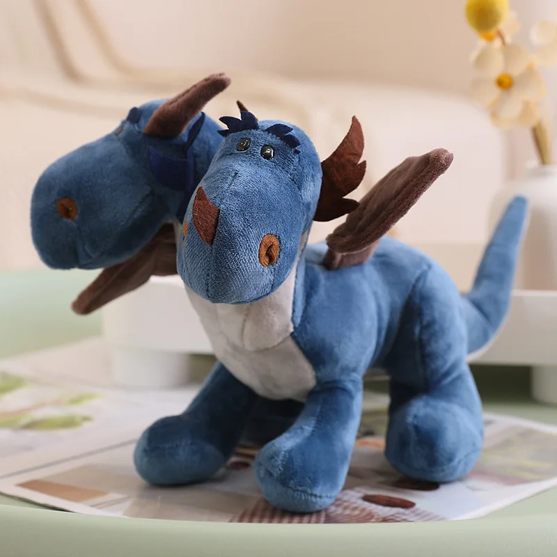 Kawaii Dinosaur Plush Toys Double-headed Animals Stuffed Dolls Cartoon Anime Two Head Blue Dragon For Children Kids Boys Gift