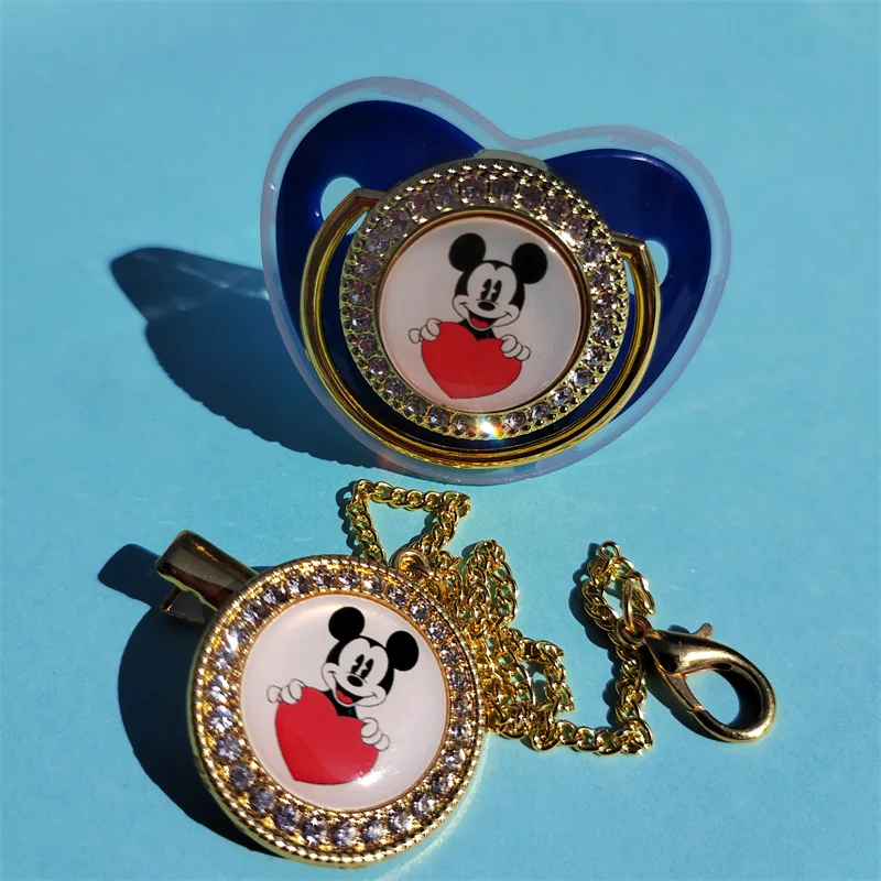 Mickey Mouse Holding Heart New  Bling Pacifier Clip Clip with Silicone Dummy Disney New Pacifiers for Babies Christmas Gift Baby