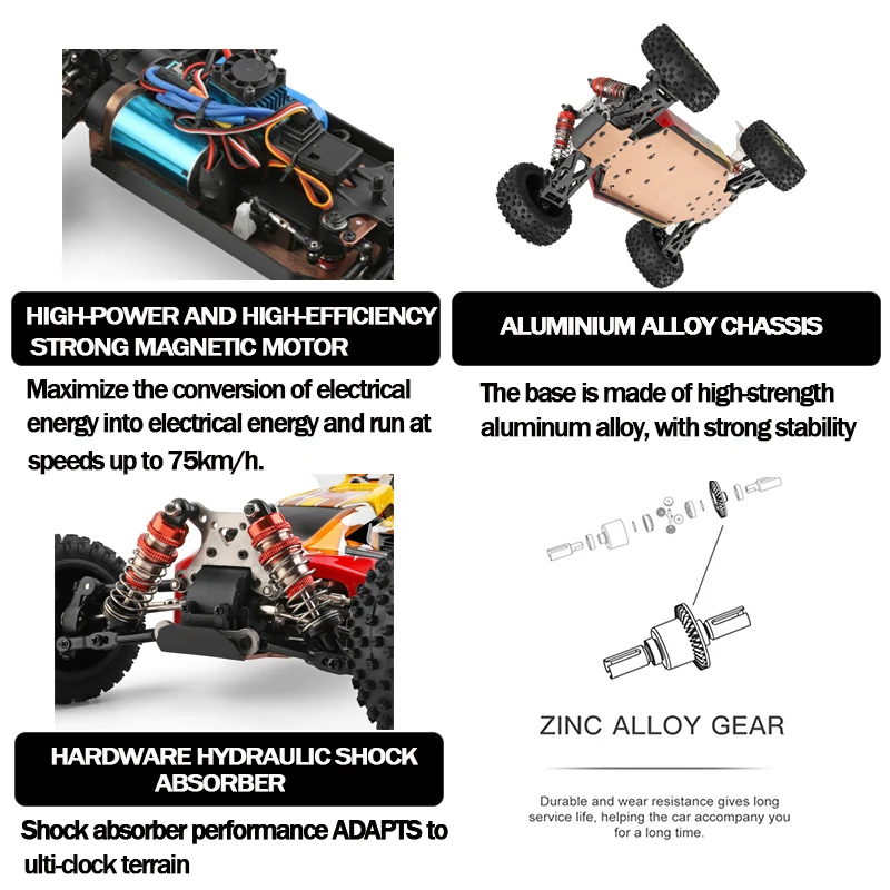 WLtoys 1:14 75KM/H O 60KM/H 4WD Auto Da Corsa RC 2.4G Auto - Foto 7