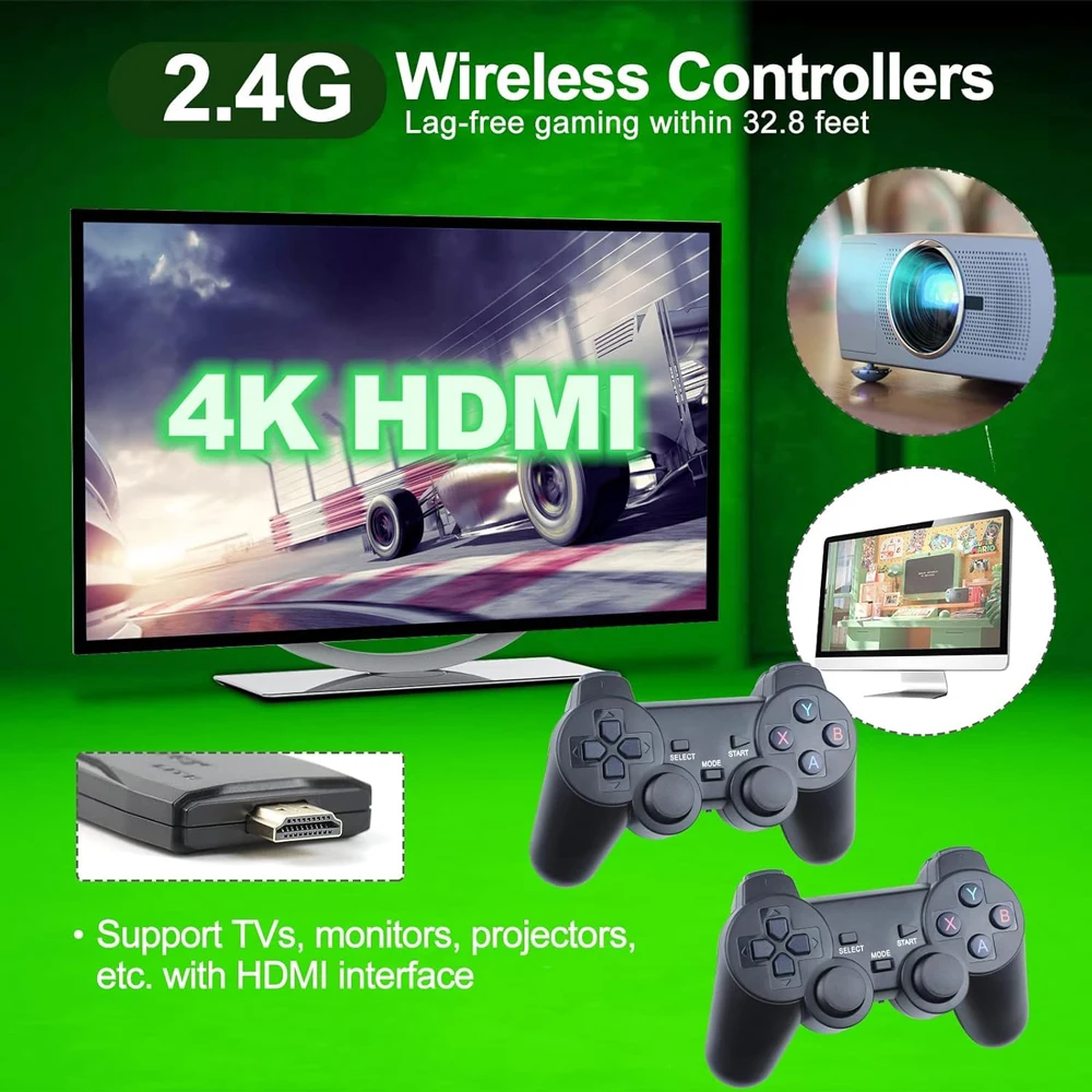 10000 20000/40000 비디오 게임 스틱이 있는 M8 레트로 게임 콘솔, 2.4G 무선 게임 컨트롤러, 4K HDMI 플러그 앤 플레이