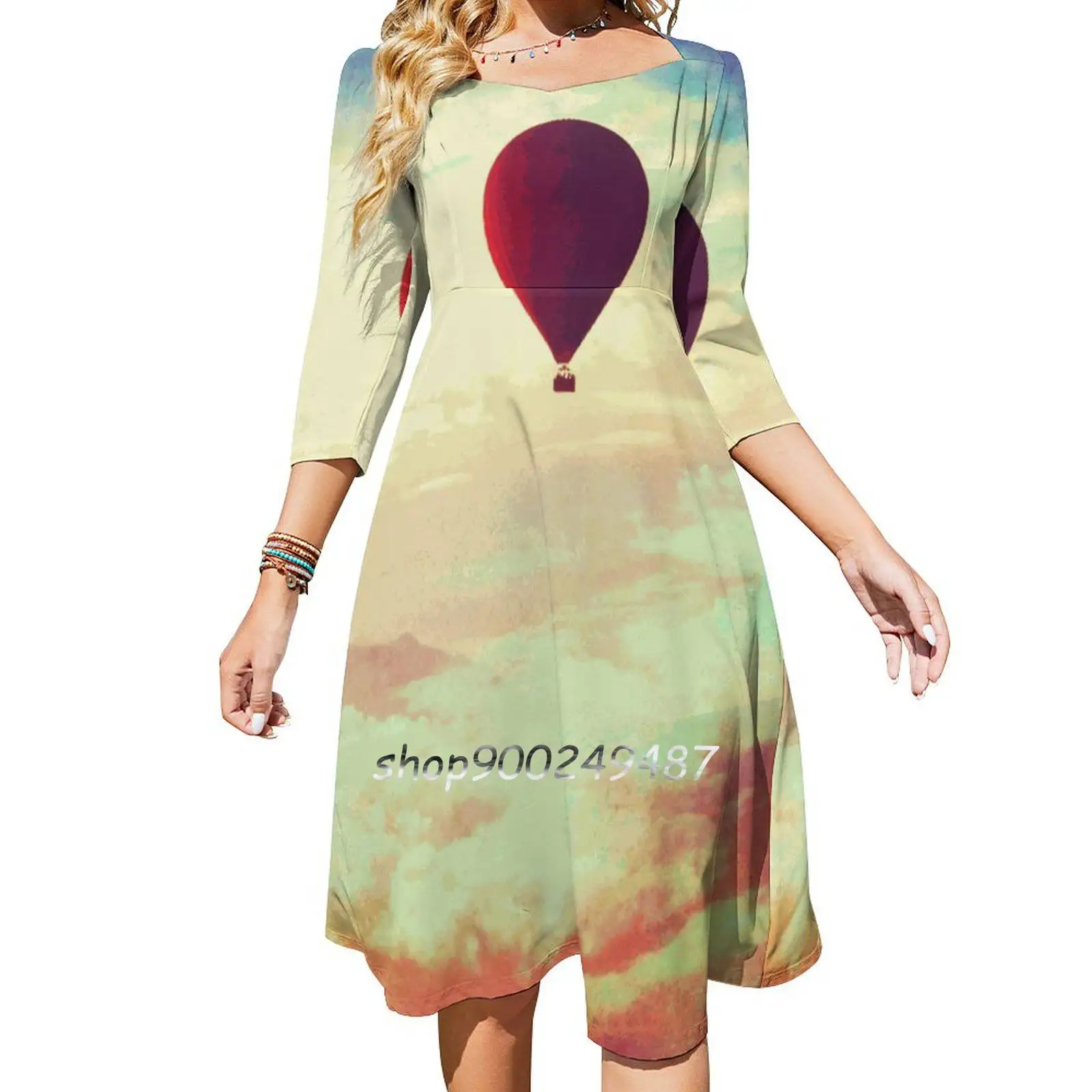 Abito Svasato Dreamer Abito Collo Quadrato Elegante Abito Stampato Moda Femminile Vintage Dream Dreamer Vintage Cool Sky Sopra