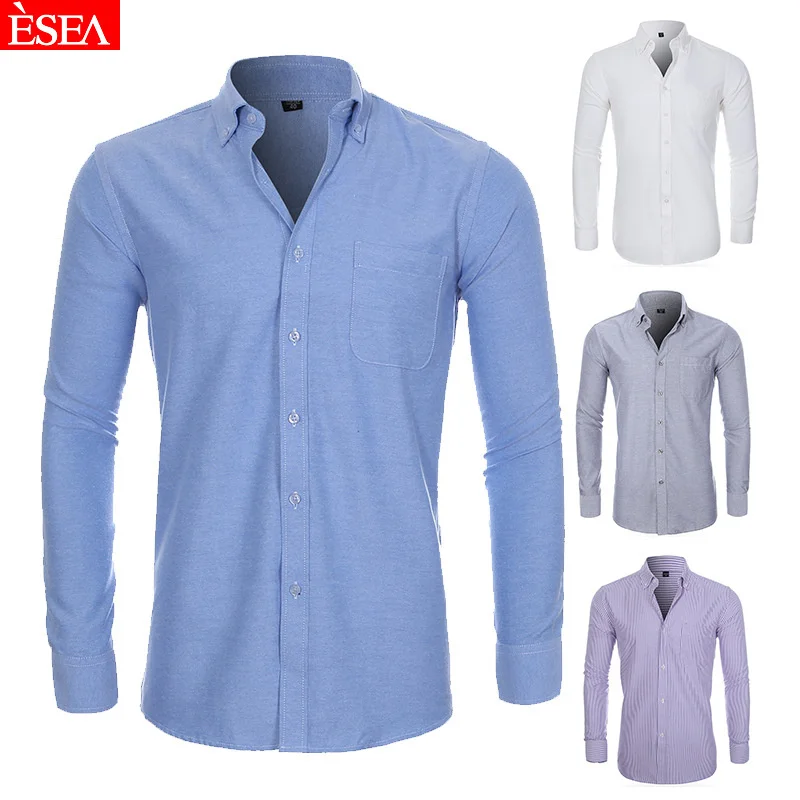 

[]oxford Square Solid Stripe Long Sleeve Shirt
