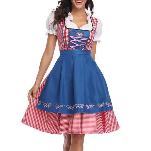 High Quality Traditional German Plaid Dirndl Dress Oktoberfest Costume  Outfit For Adult Women Halloween Cosplay Fancy Party - AliExpress