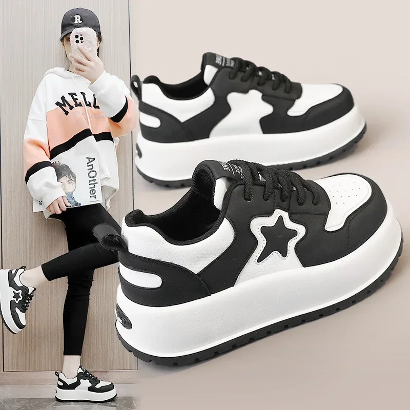 

New Spring/Summer 2024 Color-Blocked Casual Shoes Thick-soled Heightened Board Shoes Women's Shoes Breathable Round Scalp