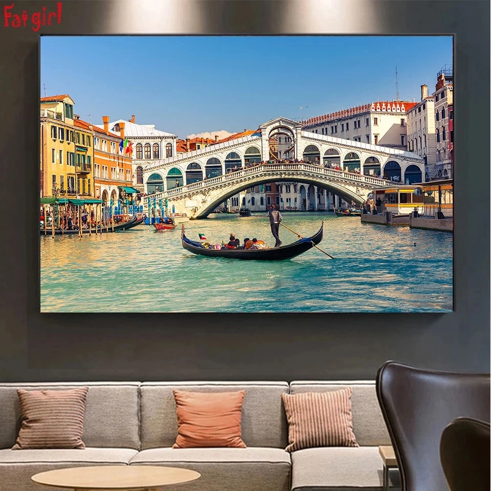 DIY 5D Diamond Painting Cross Stitch Kit Rialto Bridge in Venice Italy Full Drill Square Embroidery Mosaic Art Rhinestones Gift