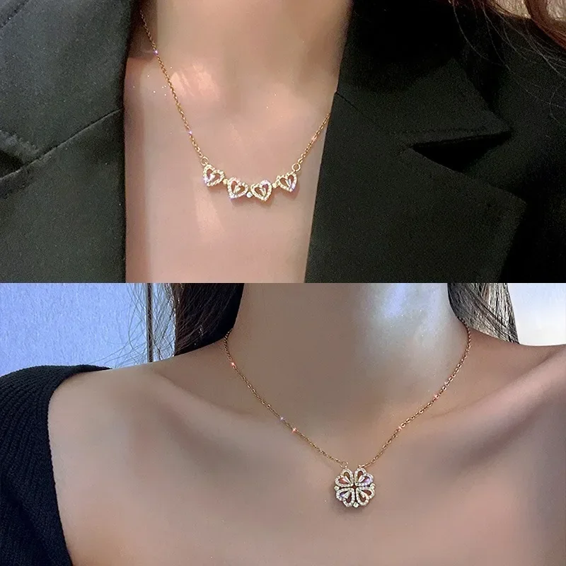 ★PEARLY MORE★ Heart Magnet Drop Necklace ElectricGirl / Crystal heart with texture chain Necklace – YVMIN
