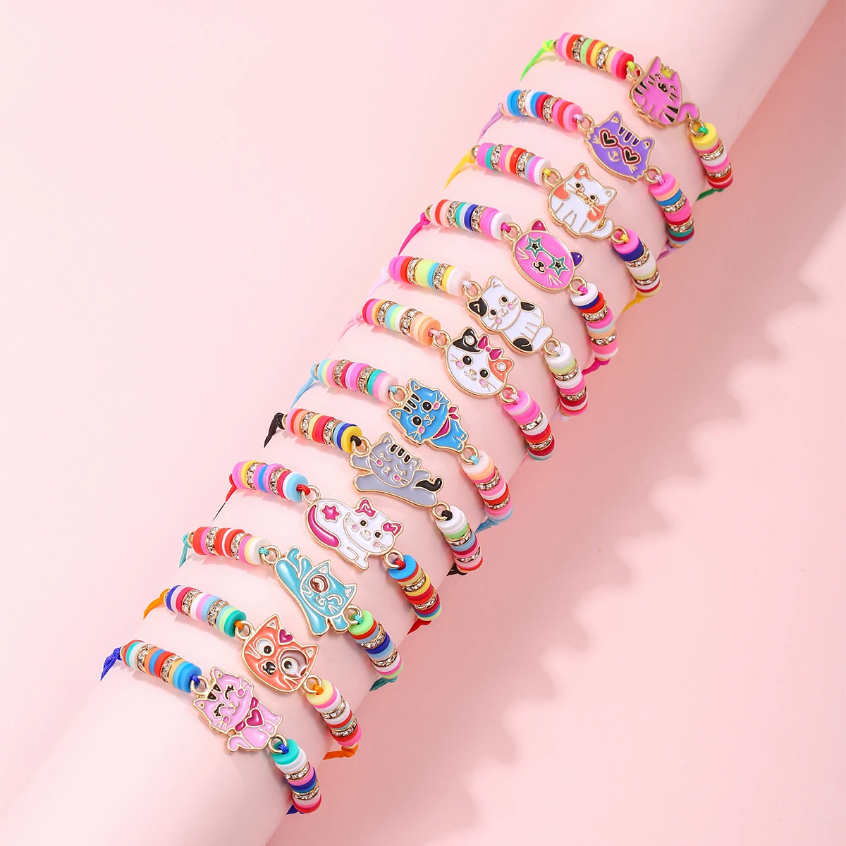 

12Pcs/set Cute Cat Colorful Rope Rainbow Unicorn Charm Bracelets For Women Girls Kids Birthday Christmas Jewelry Friendship Gift