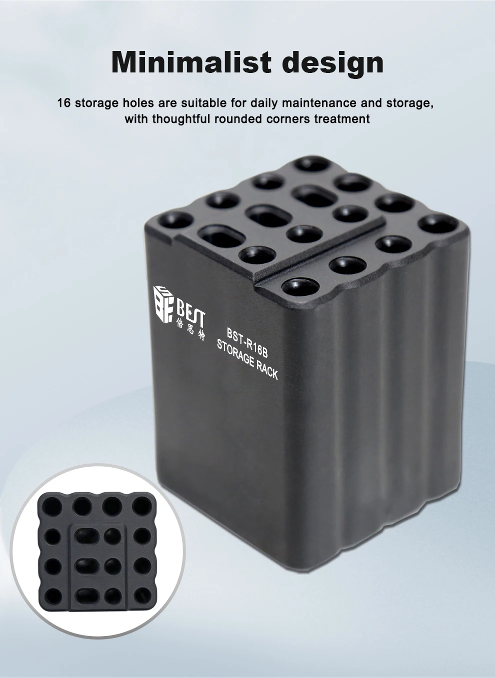 BST-R16B 16-Loch klassifizierte Aufbewahrungsbox für T12 JBC T210/T245/C115 Lötkolben Tipps Organizer Telefon Reparatur Werkzeughalter – Detail 5