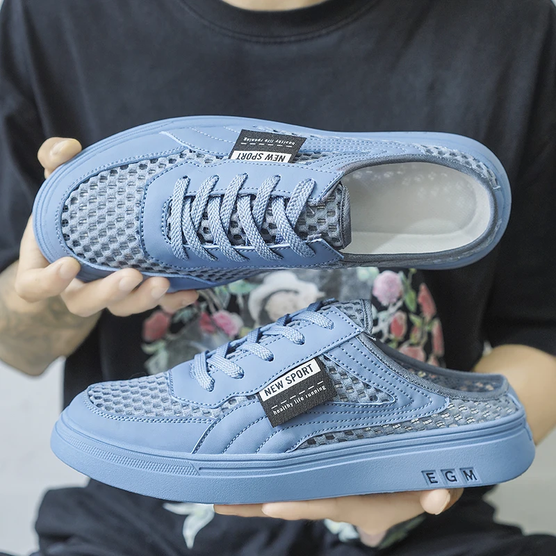 شباشب صيفية رفيعة شبكية واحدة للرجال نصف سحب أحذية...