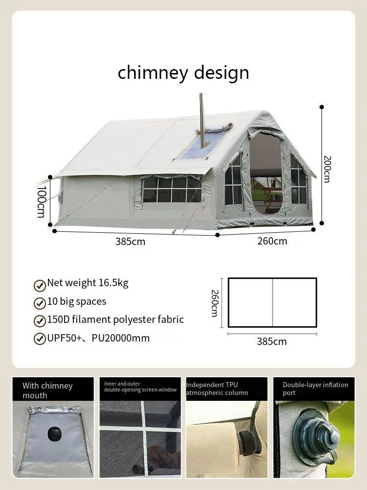 Description Picture 2 of itemInflatable camping tent 10 square meters large space for 6-8 person Chimney design rainproof easy set up no need to build