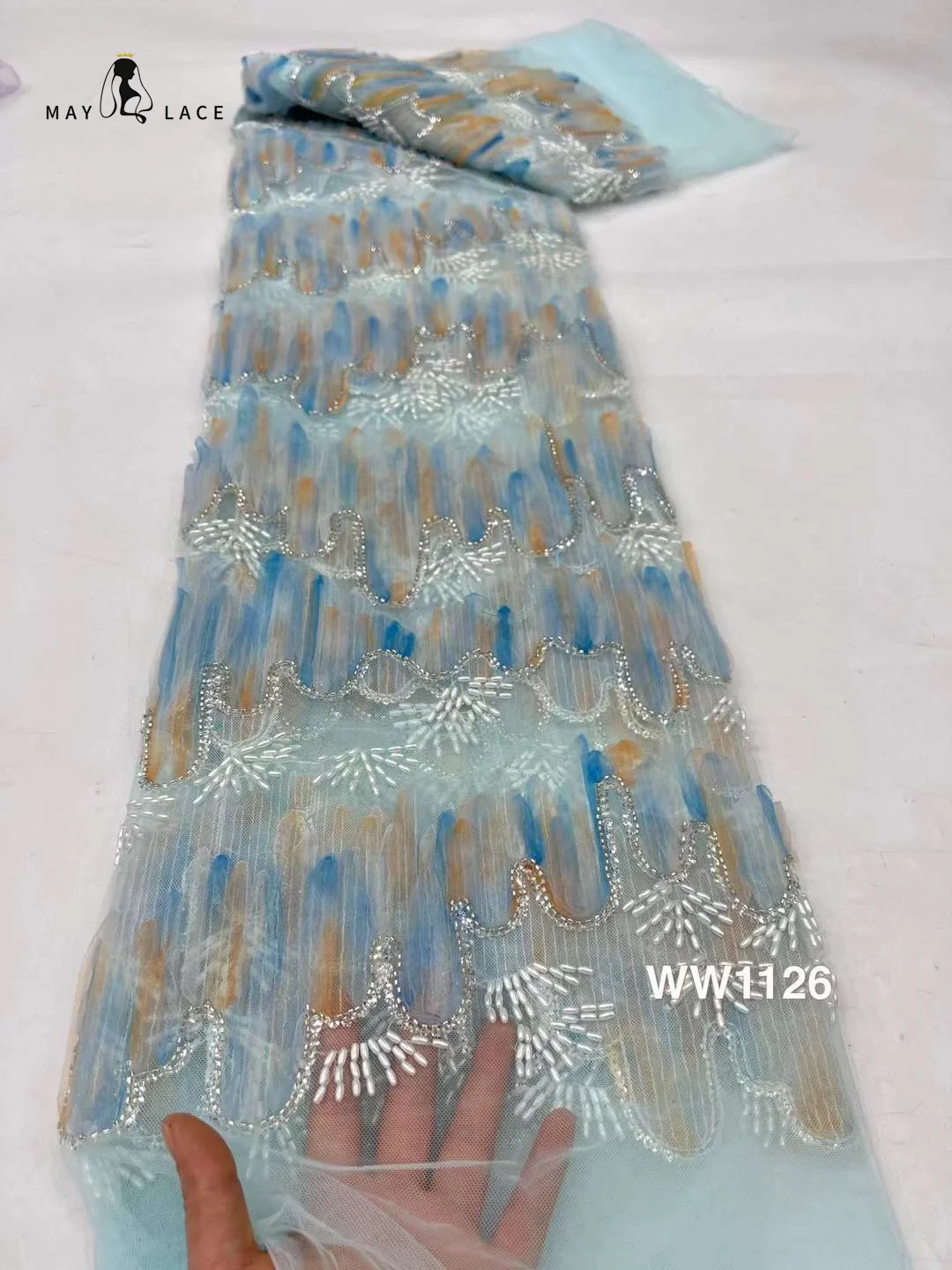 

Африканская Тяжелая кружевная ткань для жениха 2024 высококачественное кружево 5 ярдов нигерийские французские блестки Тюль 3D бисер ткань для свадебных платьев