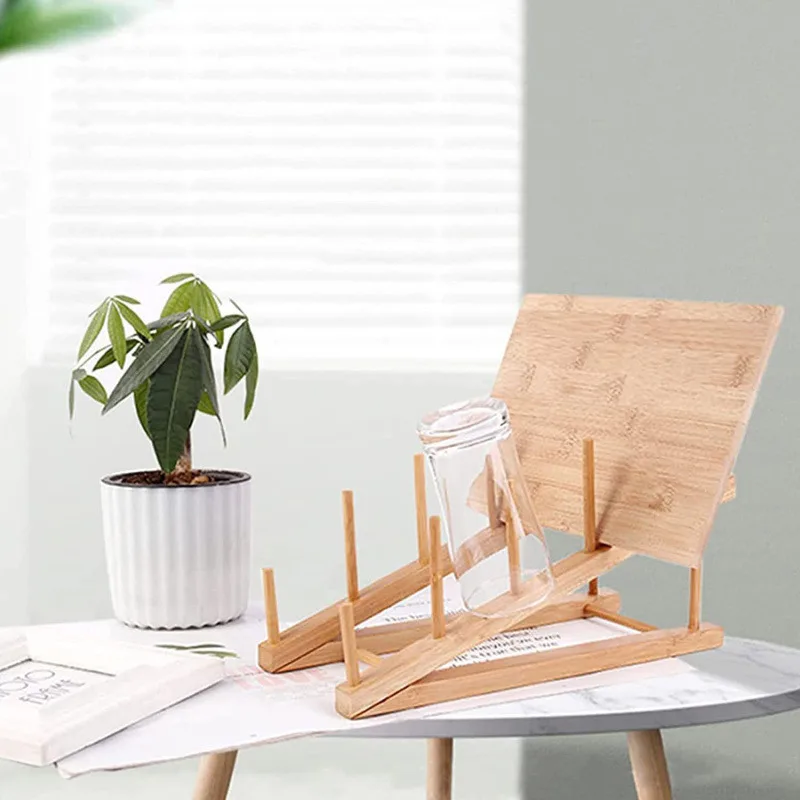 Bamboo rack used as book display and desk organiser on table