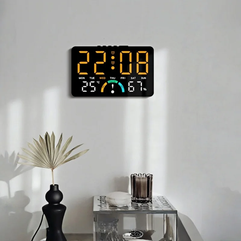 Digital Alarm Clock TEMP Humidity Week Comfort Level Dual Alarm Snooze Table Clock 12/24H Timer Auto Dimmable LED Wall Clock