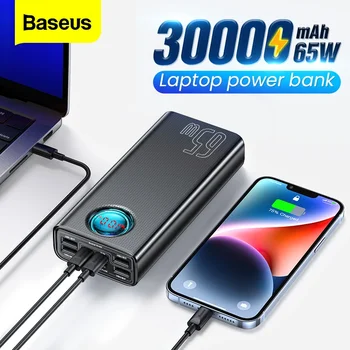 Baseus 65W 보조베터리 30000mAh USB C PD 빠른 충전 20000 보조베터리 휴대용 외부 배터리 충전기 노트북 태블릿