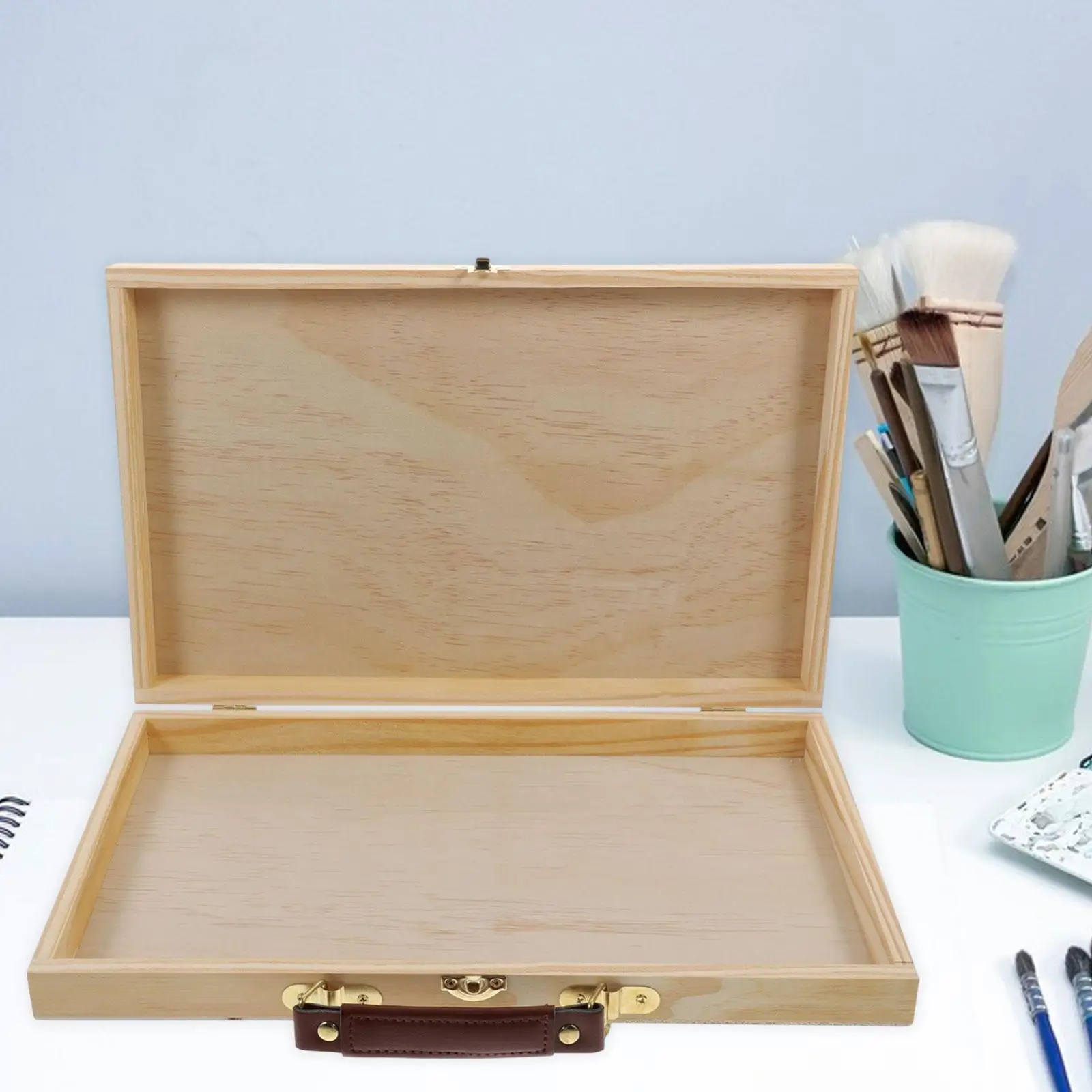 Wood Artist Supplies Box Trendy Art Tool Storage Box Painting Tools Organizer for Pastel Paint Brushes Watercolor Pens Stamps - 3