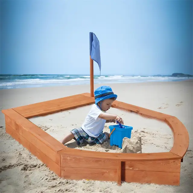 Kids Wooden Sandboat Backyard Sandboxes Boat-shaped Sand Table With Small Bunting Without Toys Sand 6