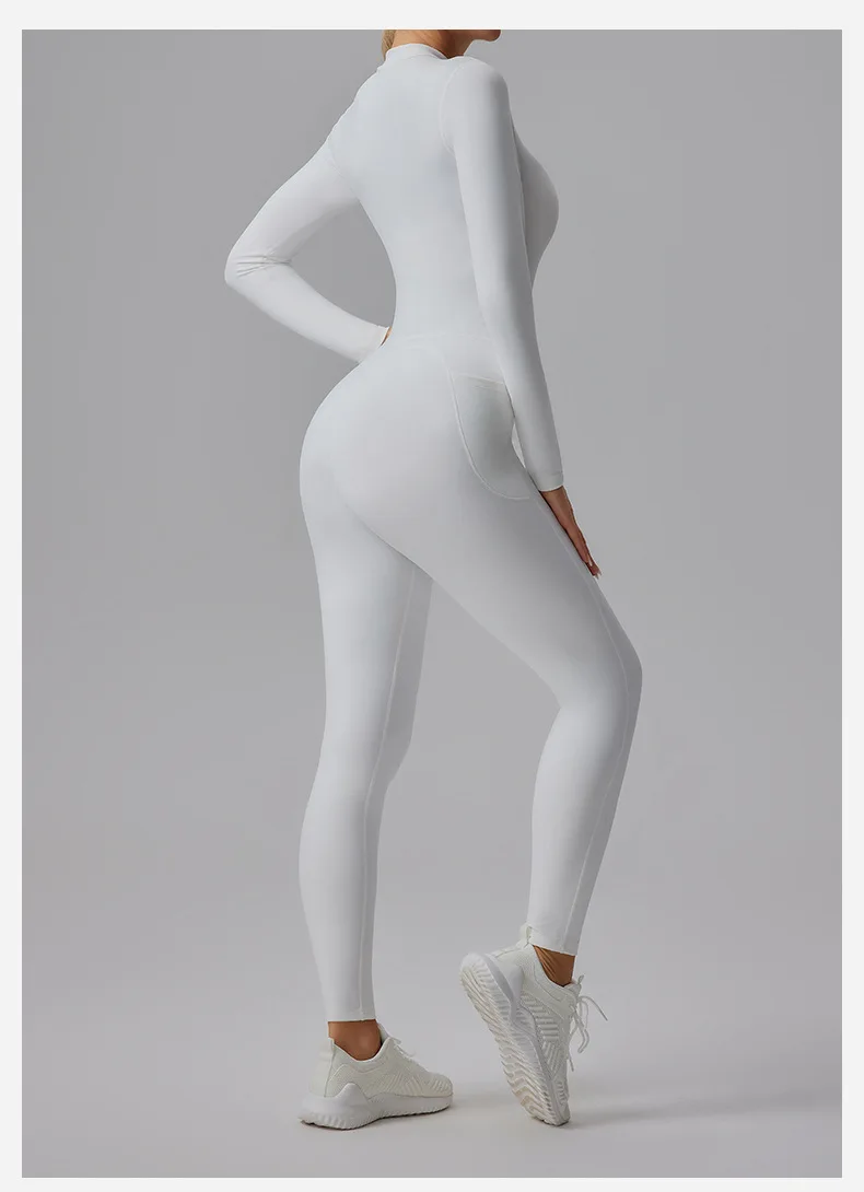 Naked Feel Yoga Unitard with Half Zip, Slimming Dance Bodysuit for Women, Seamless Gym Wear One Piece Workout Suit Spring Autumn