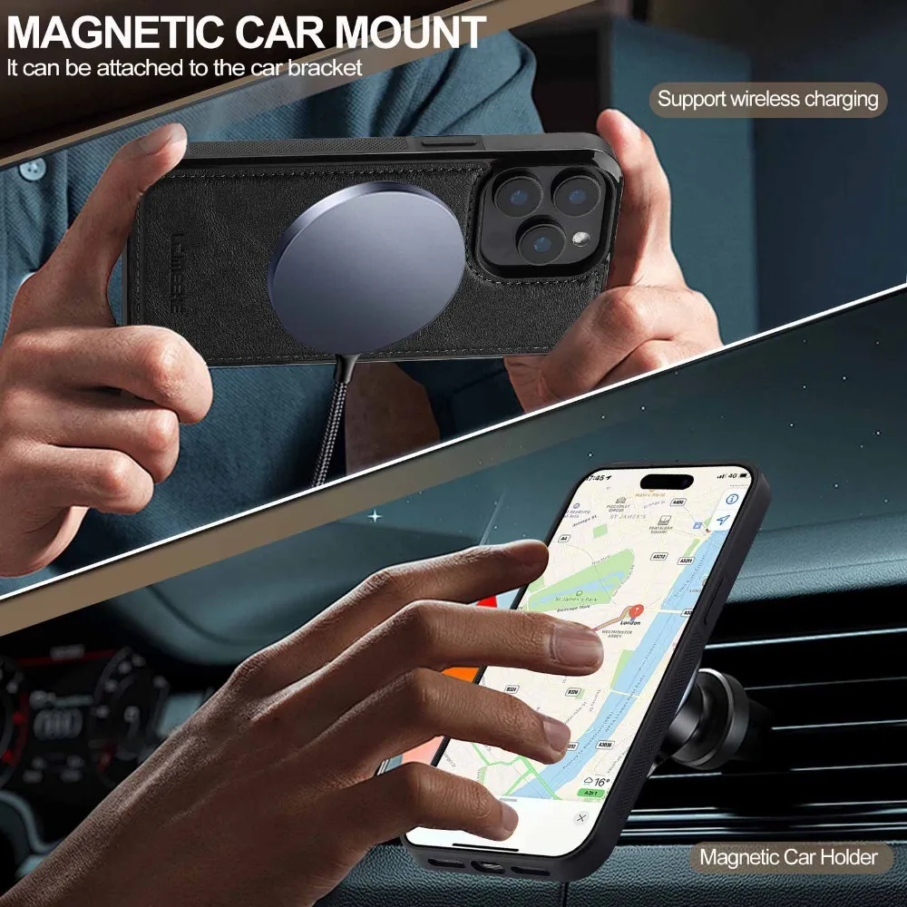 Premium Magnetic Leather Phone Case - Shockproof Mag-Safe Soft Back Cover