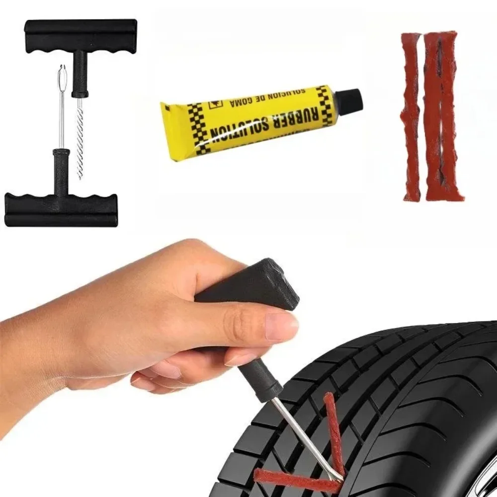 Car Tire Repair Tools Kit with Rubber Strips Tubeless Tyre Puncture Studding Plug Set Auto Motorcycle Bike Garage Repair Tools