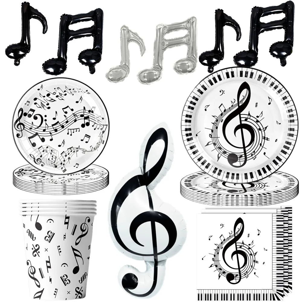 Music-Themed Party Supplies: Black Musical Note Disposable Tableware Set