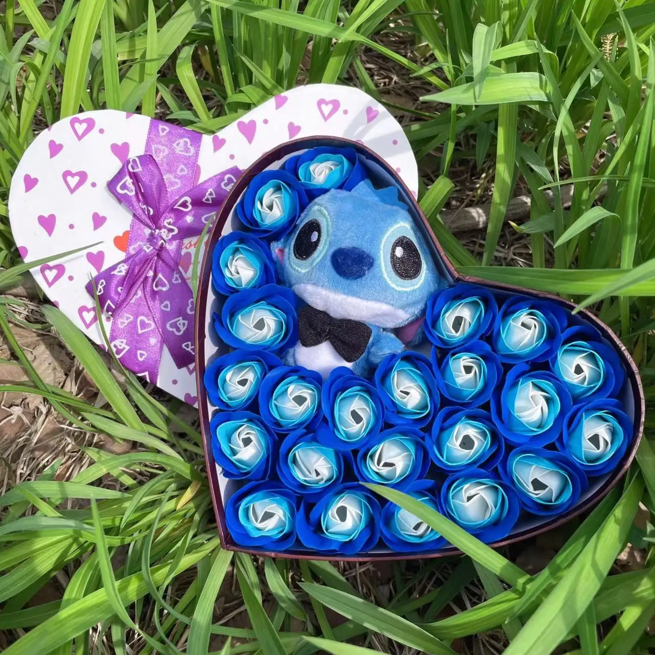 Disney Cartoon Lilo Stitch Plush Doll Toys Rose Bouquet Gift Box Stitch Flower Bouquet Home Decoration Valentine Christmas Gifts 2