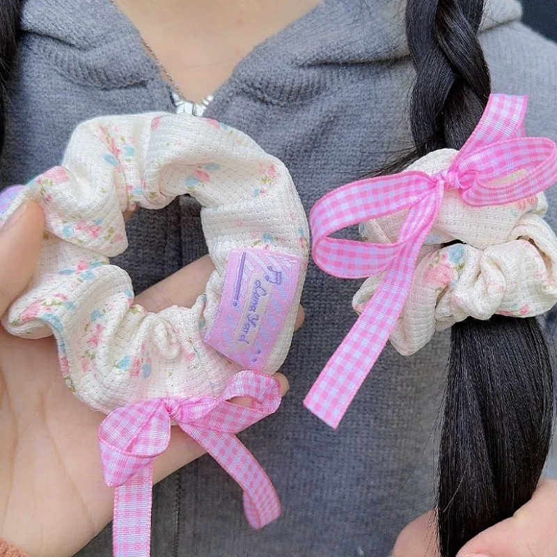 Bowknot Hair Rings Floral Large Intestine Hair Circle Sweet Spring Summer Ponytail Holder Latticed Ribbon Women Hair Accessories bowknot hair rings floral large intestine hair circle sweet spring summer ponytail holder latticed ribbon women hair accessories