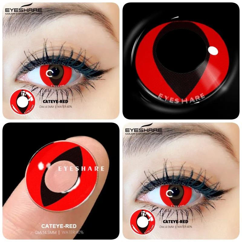 Vibrant Cosplay Halloween Contact Lenses - Anime Red & Crazy White/Black