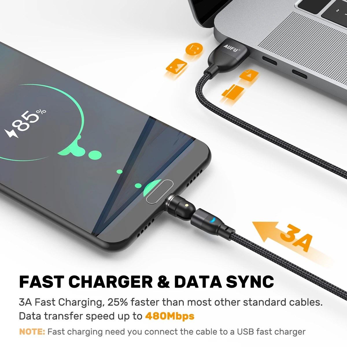 Enhanced Magnetic Fast Charging Cable 3A – Rotatable USB Type C Data Cord