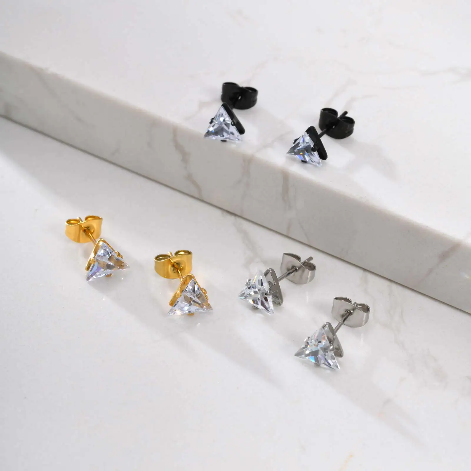 Men Stud Earring Triangle Pierced Crystal Zircon Stud Earrings Stainless Steel Tiny Minimalist Studs for Mens Women Jewelry stud earrings