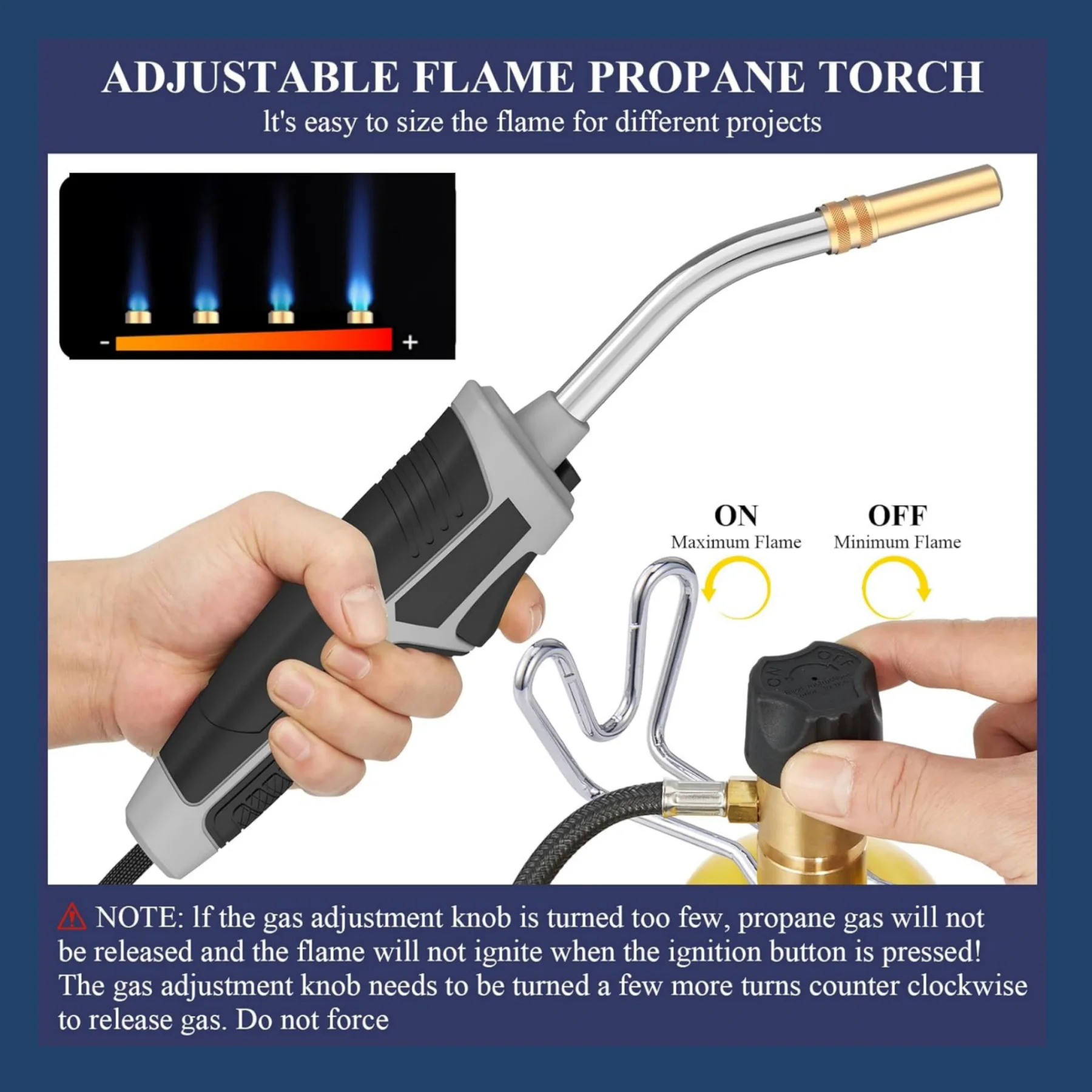 Propan-Löt brenner, 5 "Schlauch verstellbarer Flammens chweiß brenner, Mapp-Gasbrenner mit Zylinder klemme zum Löten, Kochen, Schmelzen – Detail 2