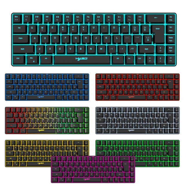 Teclado compacto con cable USB 60%, 68 teclas, carcasa pequeña transparente  para juegos, oficina, teclado retroiluminado RGB de - AliExpress