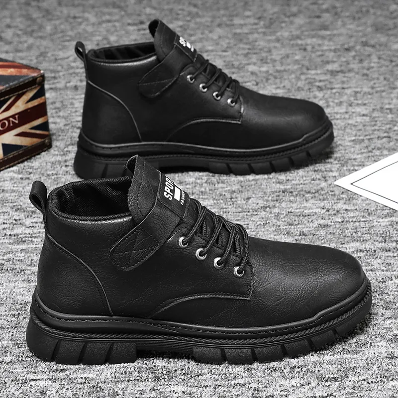 2023 Men High Top Leather Shoes Autumn New Fashion Sports Ankle Boots Male Casual Outdoor All-match Booties Korean Boys Botas