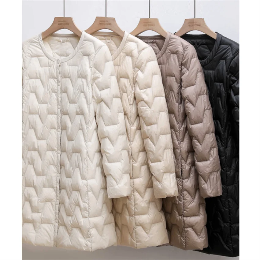 

2023 Women Midi Long Down Coat Big Size Down Jacket Lady White Duck Down Jacket Female Winter Jacket Outwear Bottomings 2303