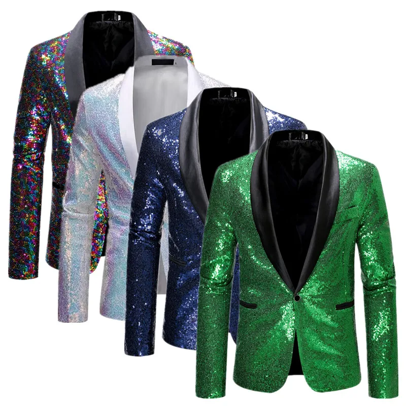 Camicia casual da uomo con paillettes, abbottonatura