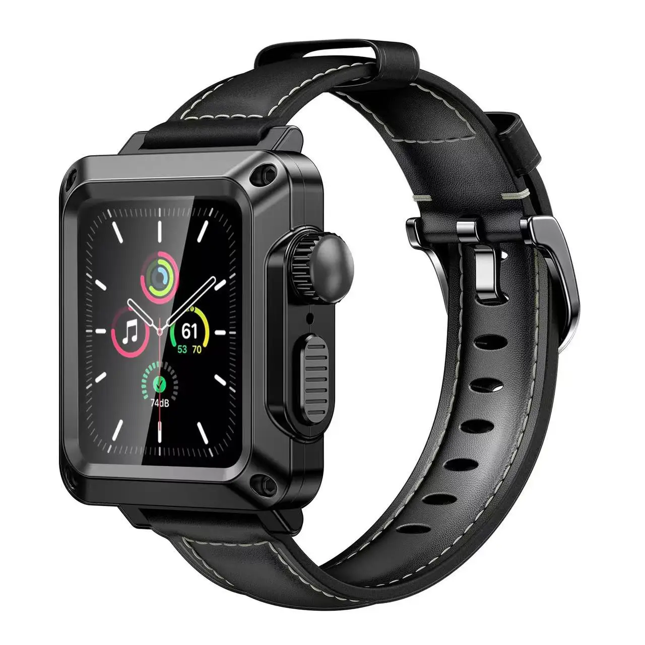 

Leather Strap+Case For Apple Watch 6 5 4 SE 44mm 40mm Metal stainless steel protective glass case For iWatch 3 42mm 38mm Correa