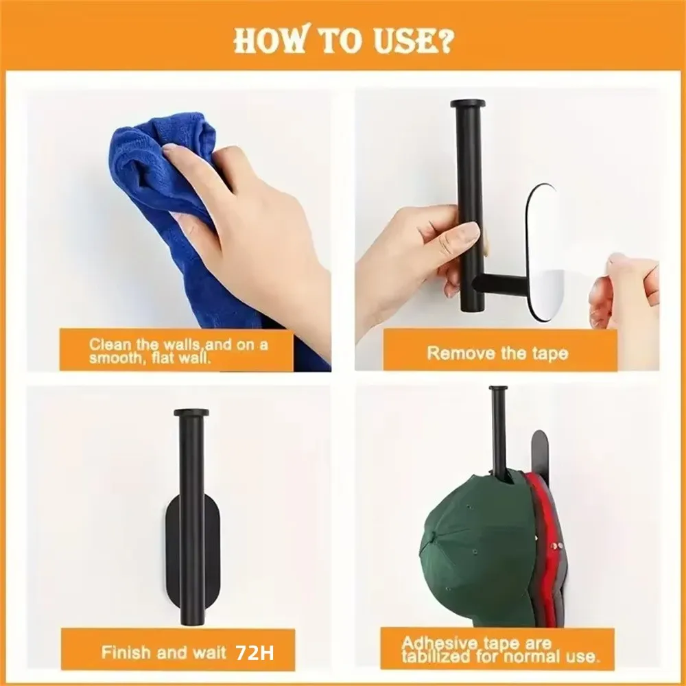 Stainless Steel Hats Storage Rack for Baseball Caps No Drilling Adhesive Hooks for Wall Door Closet Bathroom Paper Towel Hanger