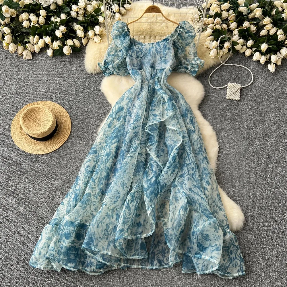 Princess Sleeves Retro Theme Dress - Vintage A-Line Midi Summer Dress A-line Knee Length Dress Princess Sleeves Retro Theme Dress - Vintage A-Line Midi Summer Dress A-line Knee Length Dress
