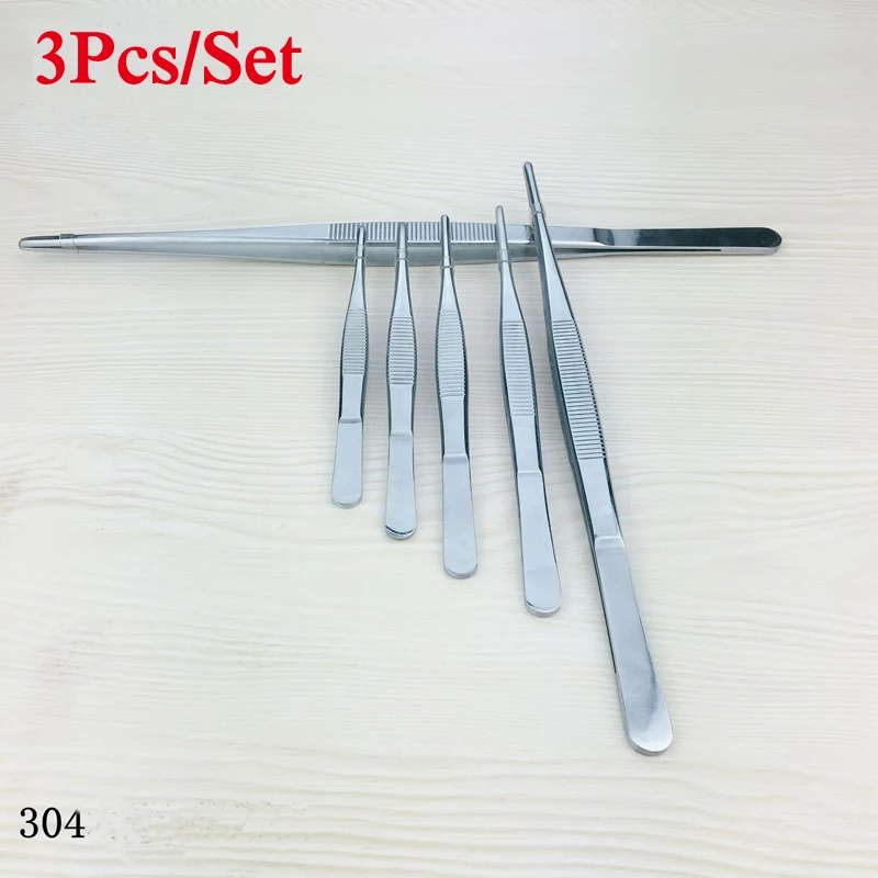 3pc/Set Toothed Tweezers Barbecue Stainless Steel Long Food Tongs Straight Home Medical Tweezer Garden Kitchen BBQ Tool tweezer tool,barbecue tweezers