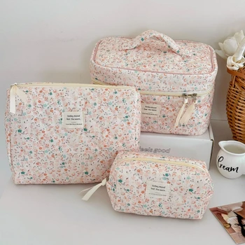 Borsa per cosmetici floreale da donna in velluto a coste vintage Borse da viaggio da donna retrò Borse Borsa da viaggio portatile per trucco femminile 1