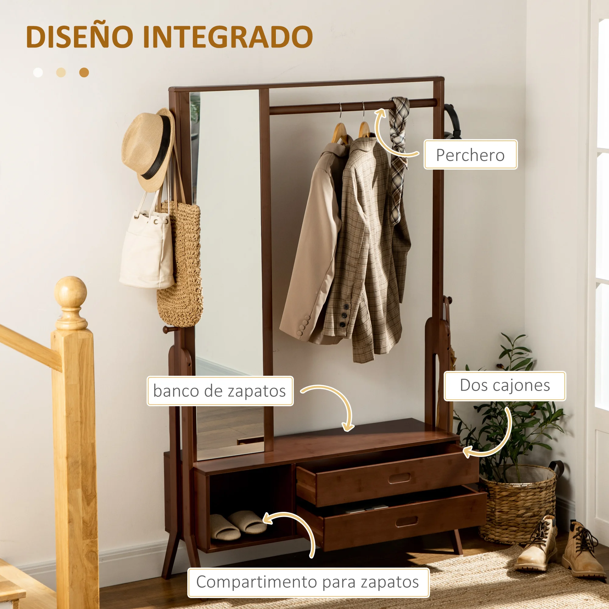 Mueble Perchero Entrada Recibidor Perchero Con Zapatero HOMCOM
