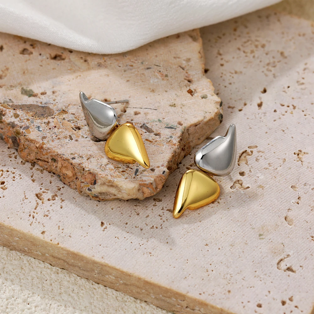 Vintage Two-tone Double Waterdrop Statement Earring Blaze Mixed Metal Convertible Drop Earrings Designer Aesthetic Jewelry Aros