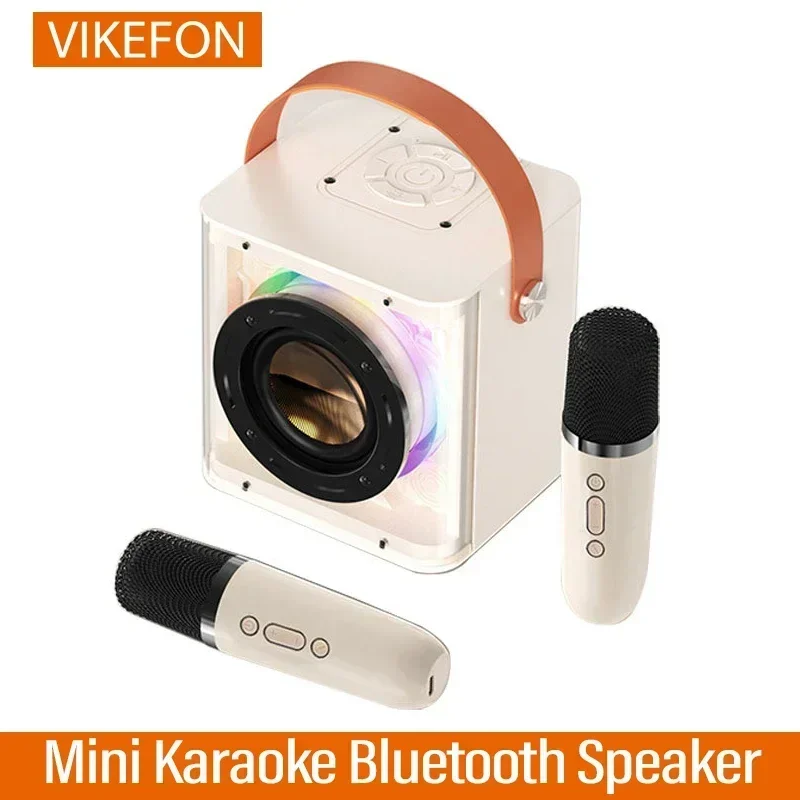 Mini Karaoke Machine Set Bluetooth Speaker with 2 Wireless Microphones for Kids and Adults Portable with Colorful Light Surround