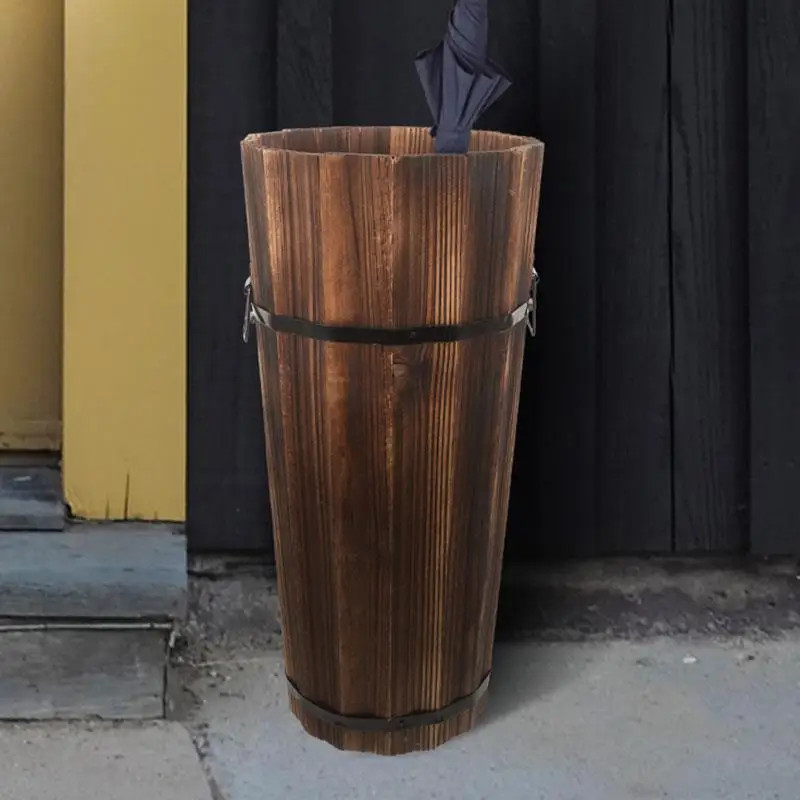 Umbrella Holder NEW Wooden Umbrella Bucket Stand Hotel Vinegar Walking Stick Wicker Shelf Stands for Entryway Outdoor SpaceSaving Holder Office