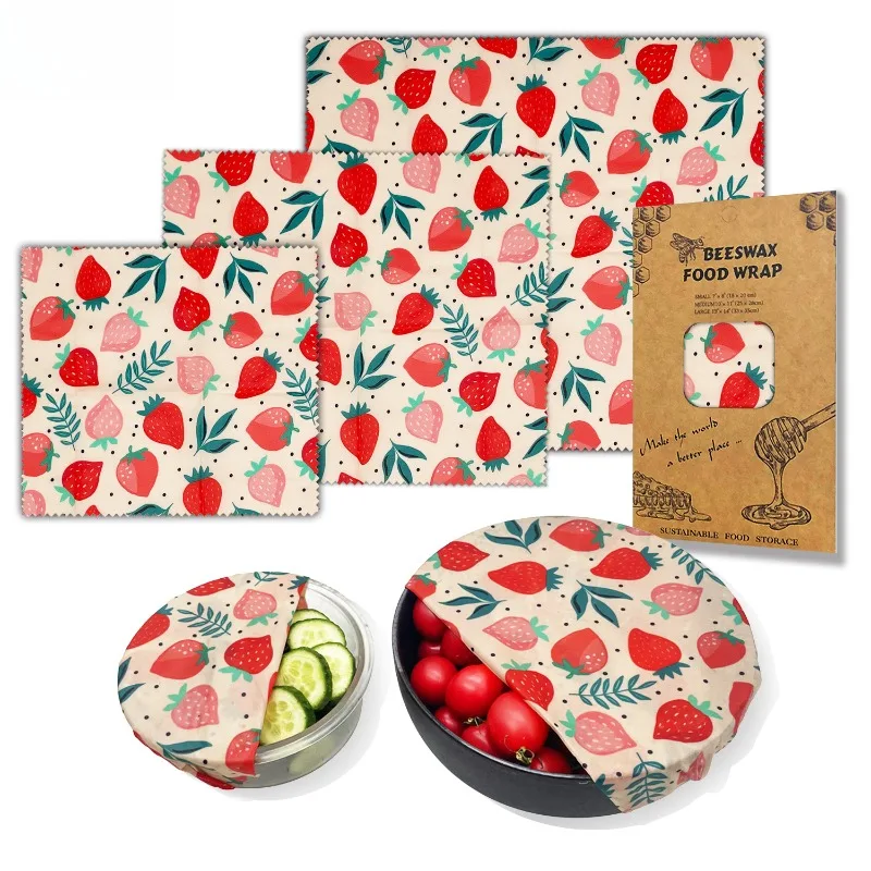 3PCS Set Reusable Organic Beeswax Food Wrap for Fresh Keeping and Eco Friendly Kitchen Plastic Packaging Paper Food Packaging 4