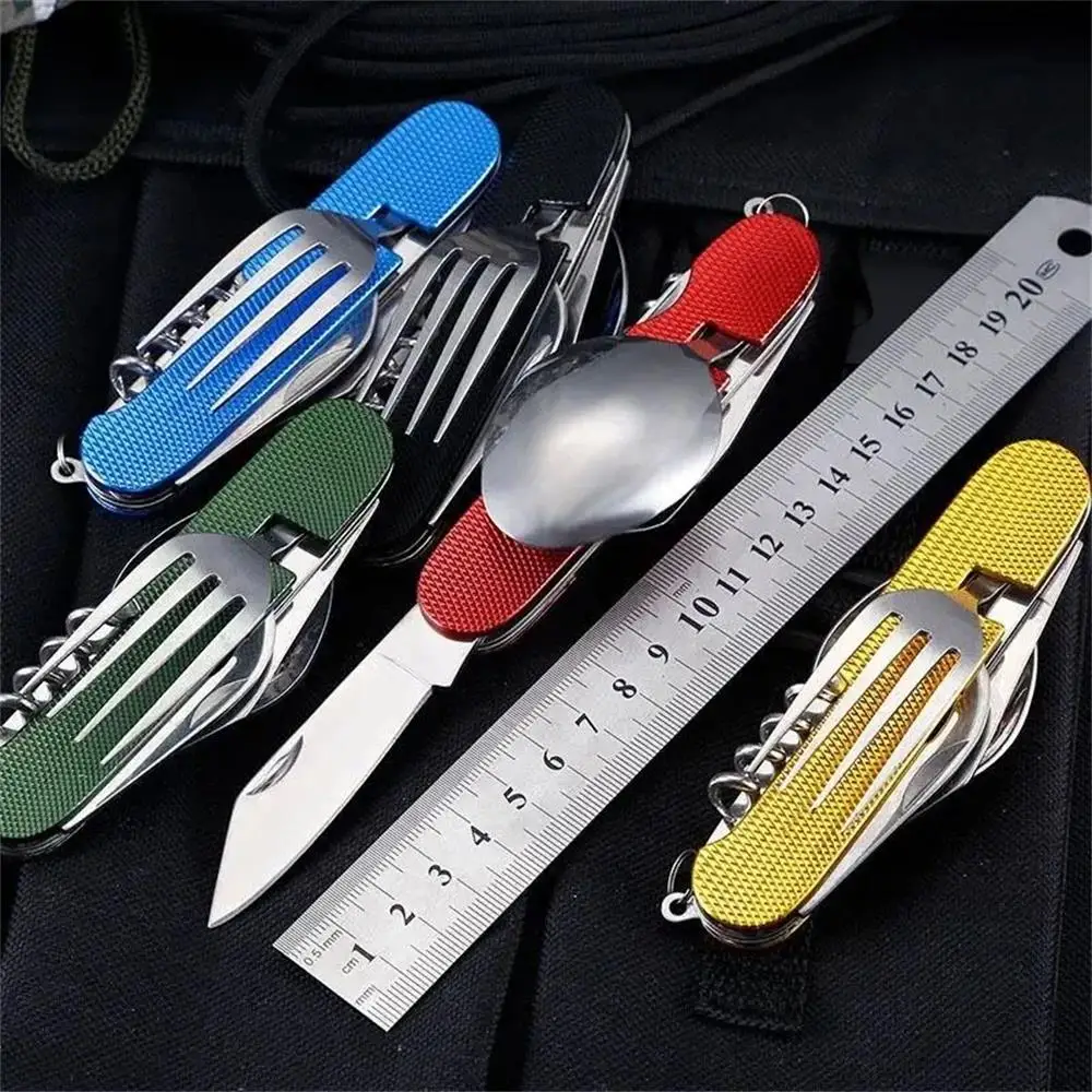 Couteau Pliant Multifonction Camping – Inox + Cuillère, Fourchette, Ouvre-bouteille – Occasion
