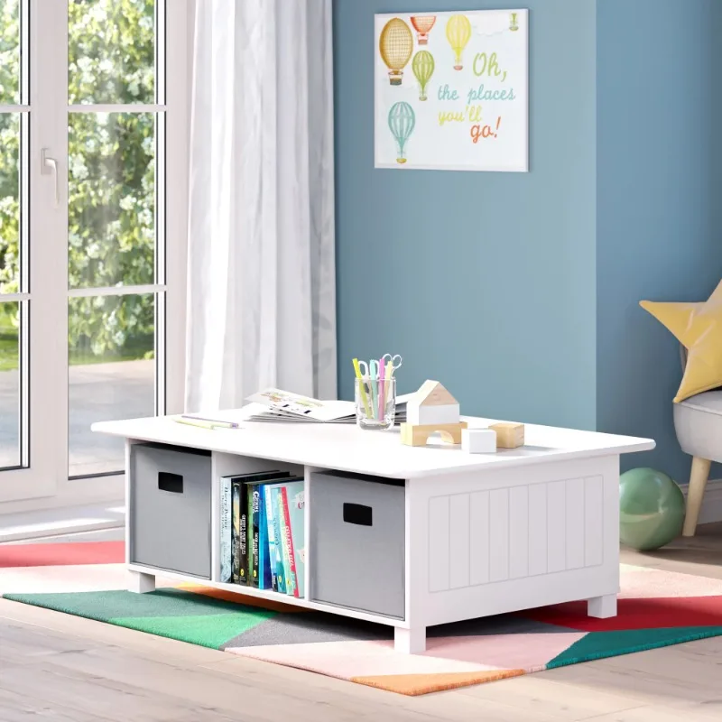 

RiverRidge Home Kids 6 Cubby Storage Activity Table with 2pc Bin Set - Gray