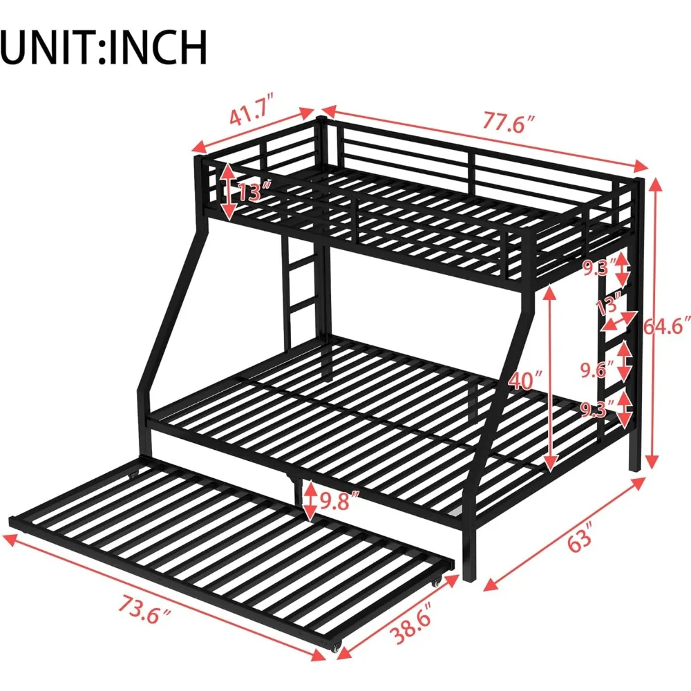 Harper & Bright Designs Twin XL Over Queen Bunk Bed with Trundle, Metal ...